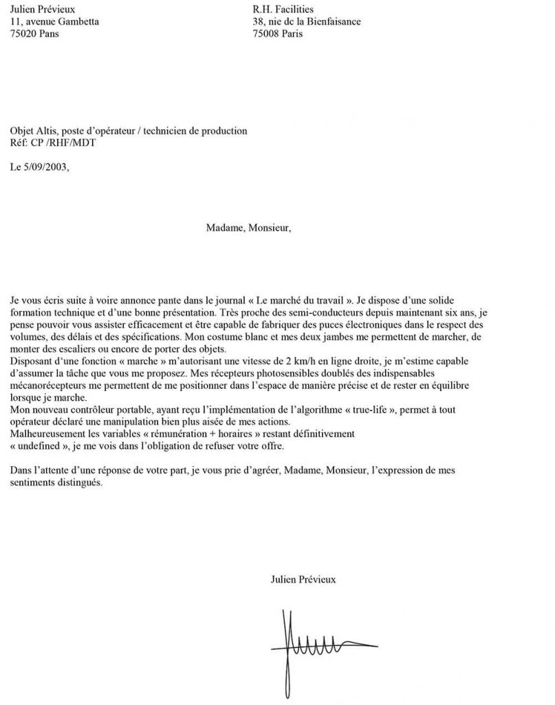 lettre du musicien offre d emploi